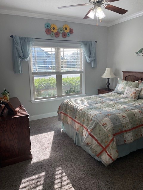 4686 Rudy Way, Hahira, GA 31632 - carpeted bedroom featuring crown molding, baseboards, and ceiling fan