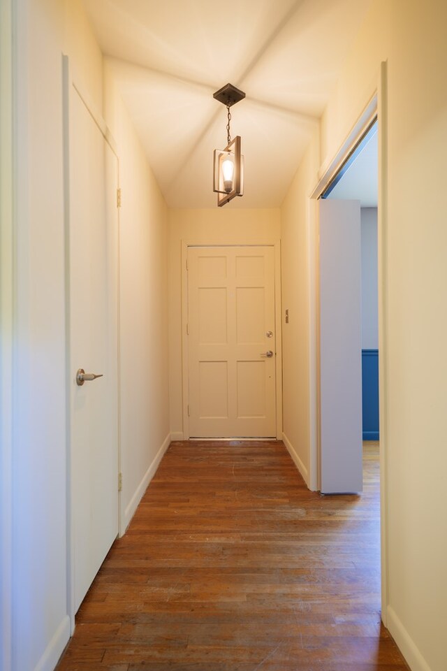 hallway with dark wood-type flooring