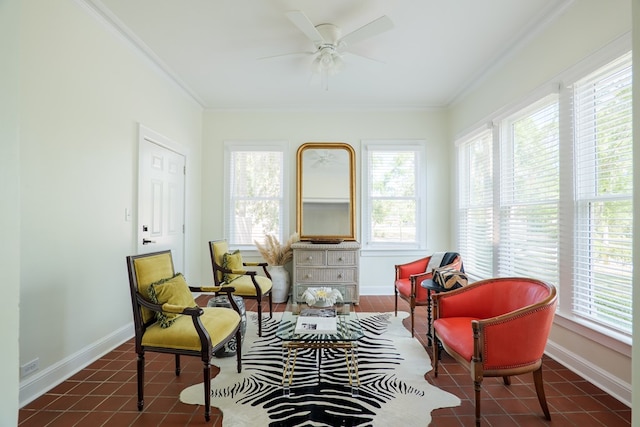 200 E College St, Valdosta, GA 31602 - sitting room featuring baseboards, plenty of natural light, ornamental molding, and a ceiling fan