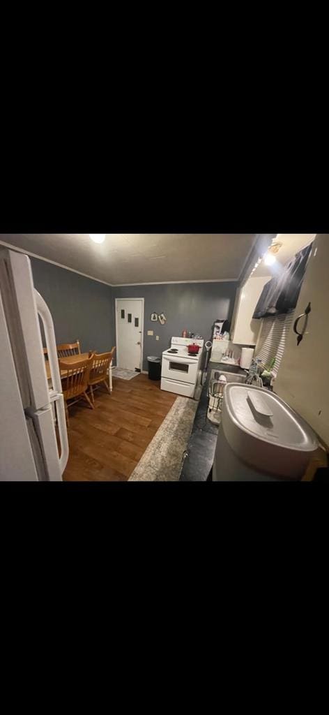 bathroom featuring hardwood / wood-style floors and crown molding