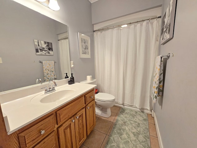 3265 Summer Meadows Rd, Valdosta, GA 31601 - bathroom with vanity, toilet, tile patterned floors, and curtained shower