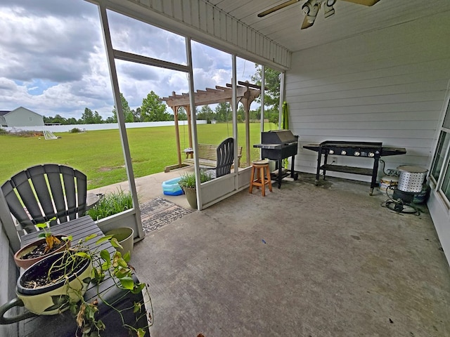 3265 Summer Meadows Rd, Valdosta, GA 31601 - sunroom / solarium featuring ceiling fan and a water view