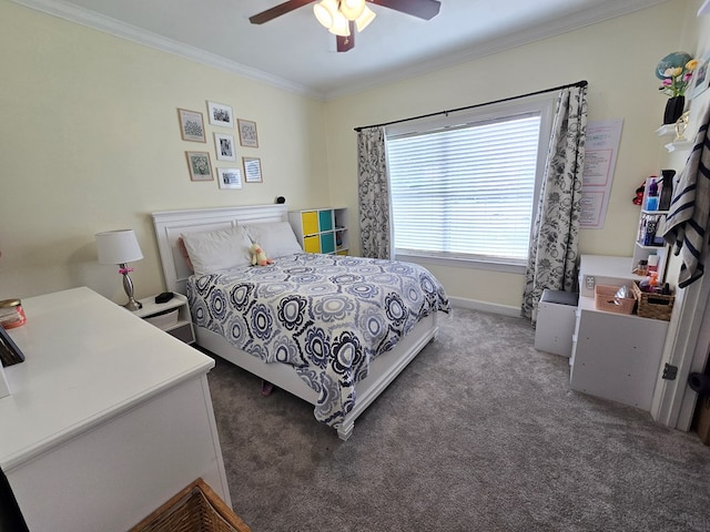 3265 Summer Meadows Rd, Valdosta, GA 31601 - carpeted bedroom featuring crown molding, baseboards, and ceiling fan