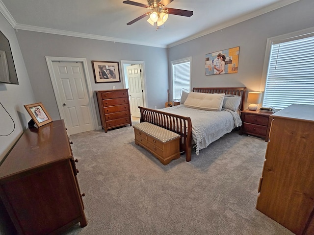 3265 Summer Meadows Rd, Valdosta, GA 31601 - bedroom featuring ornamental molding, light colored carpet, and ceiling fan