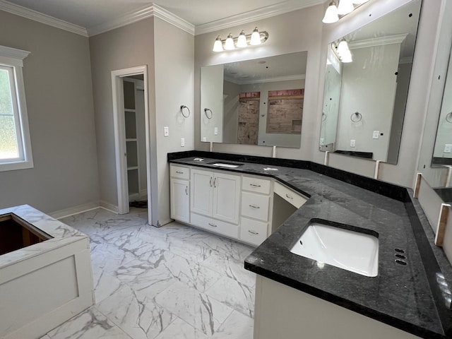 bathroom featuring vanity and ornamental molding