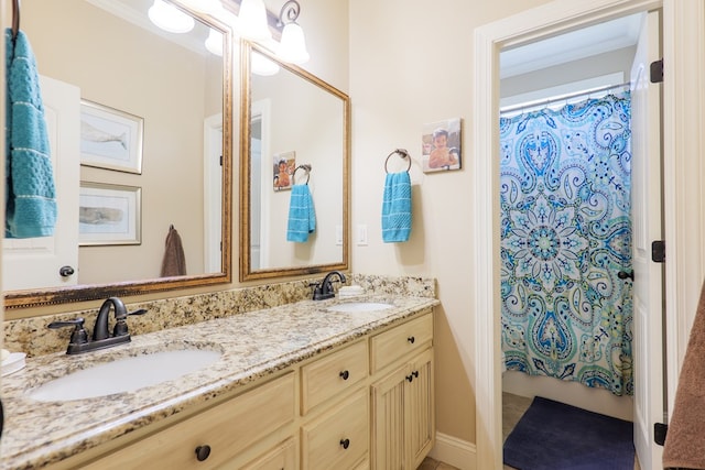 4773 Pawnee Dr, Hahira, GA 31632 - full bath with double vanity and a shower with shower curtain