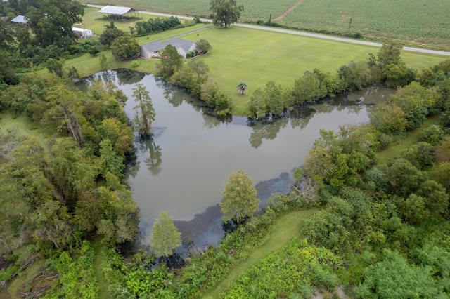 bird's eye view with a rural view and a water view