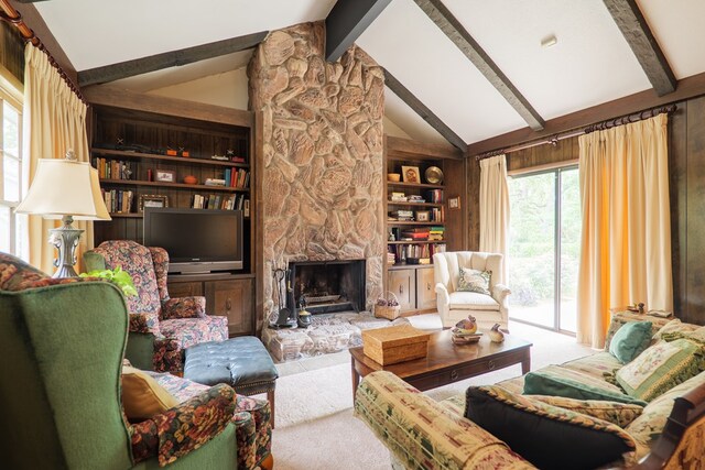 303 Breckenridge Dr, Valdosta, GA 31605 - living area with built in features, a fireplace, and carpet floors