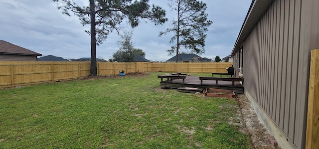 view of yard with a fenced backyard and a deck