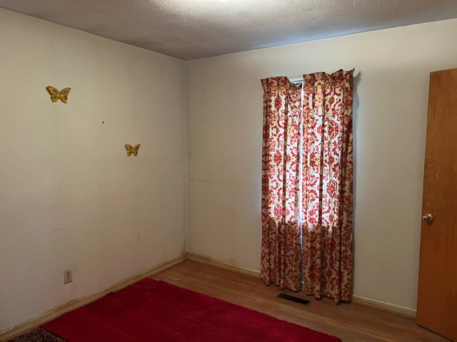 empty room featuring a textured ceiling and hardwood / wood-style flooring