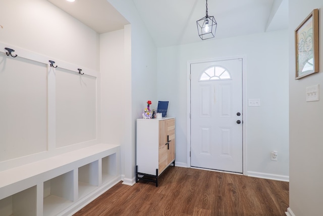 mudroom featuring dark wood-type flooring