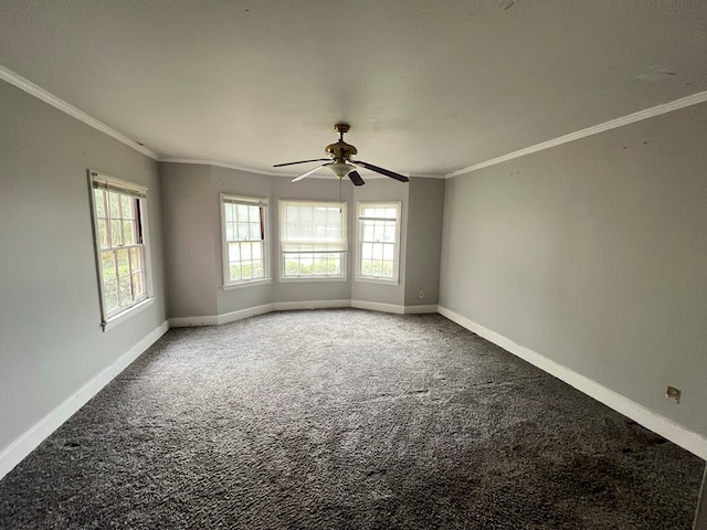 unfurnished room with a healthy amount of sunlight, carpet flooring, and baseboards