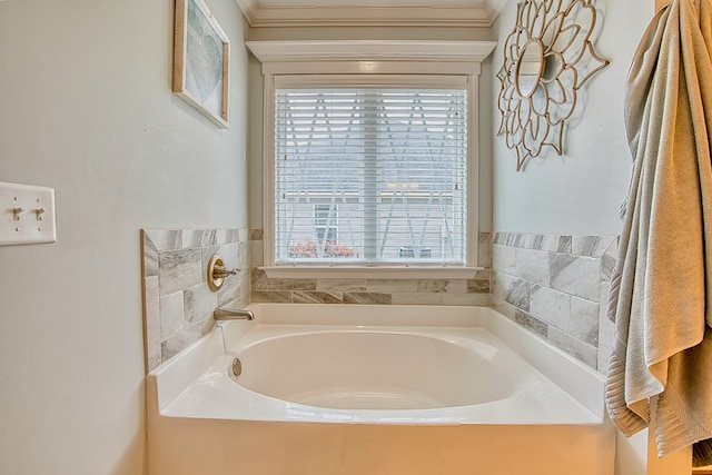 bathroom with a garden tub and a wealth of natural light