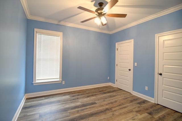 3039 Mary Powell Way, Hahira, GA 31632 - empty room with ceiling fan, wood finished floors, baseboards, and ornamental molding