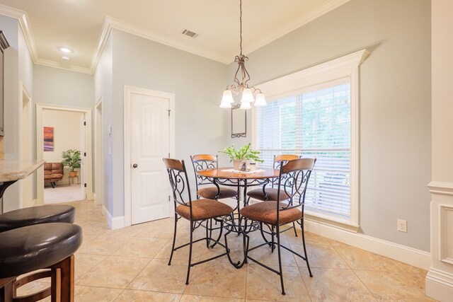 5080 Carlton Ridge Cir, Hahira, GA 31632 - dining area featuring crown molding, light tile patterned floors, and a chandelier