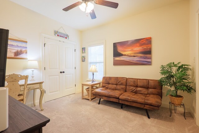 5080 Carlton Ridge Cir, Hahira, GA 31632 - living room featuring light carpet and ceiling fan