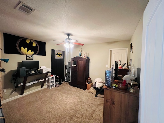 5612 Emily Ln, Hahira, GA 31632 - office with carpet flooring, a ceiling fan, and a textured ceiling