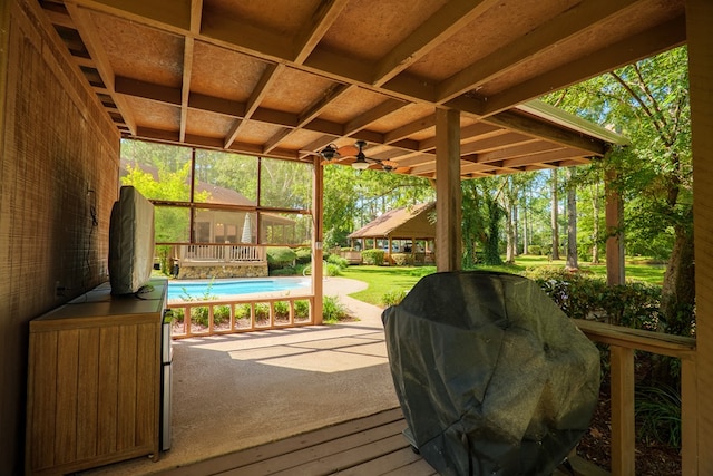 wooden terrace with grilling area