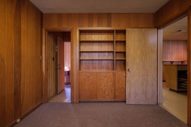 1614 N Patterson St, Valdosta, GA 31602 - hall with wood walls, carpet flooring, and a textured ceiling