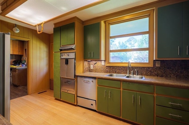 1614 N Patterson St, Valdosta, GA 31602 - kitchen with backsplash, oven, green cabinetry, dishwashing machine, and a sink