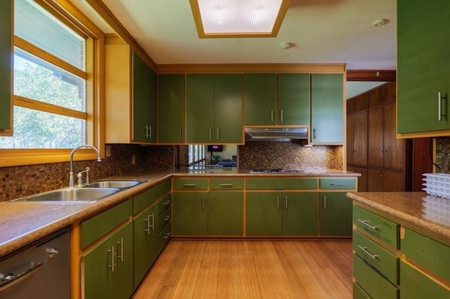 1614 N Patterson St, Valdosta, GA 31602 - kitchen with green cabinets, a sink, dishwasher, and under cabinet range hood