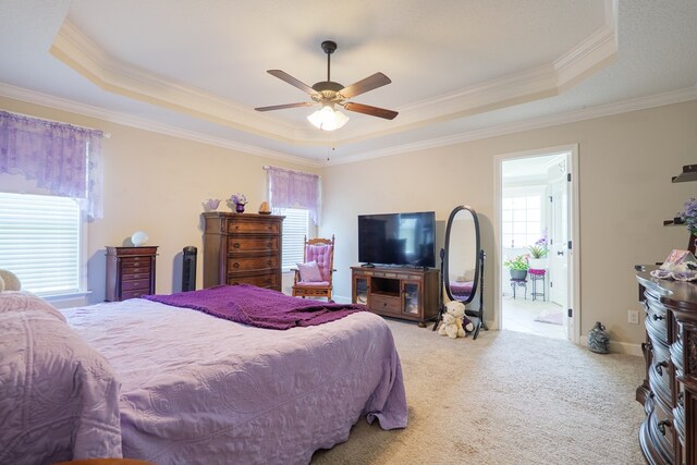 4137 Nelson Hill Pl, Hahira, GA 31632 - bedroom with a raised ceiling, crown molding, carpet, and a ceiling fan