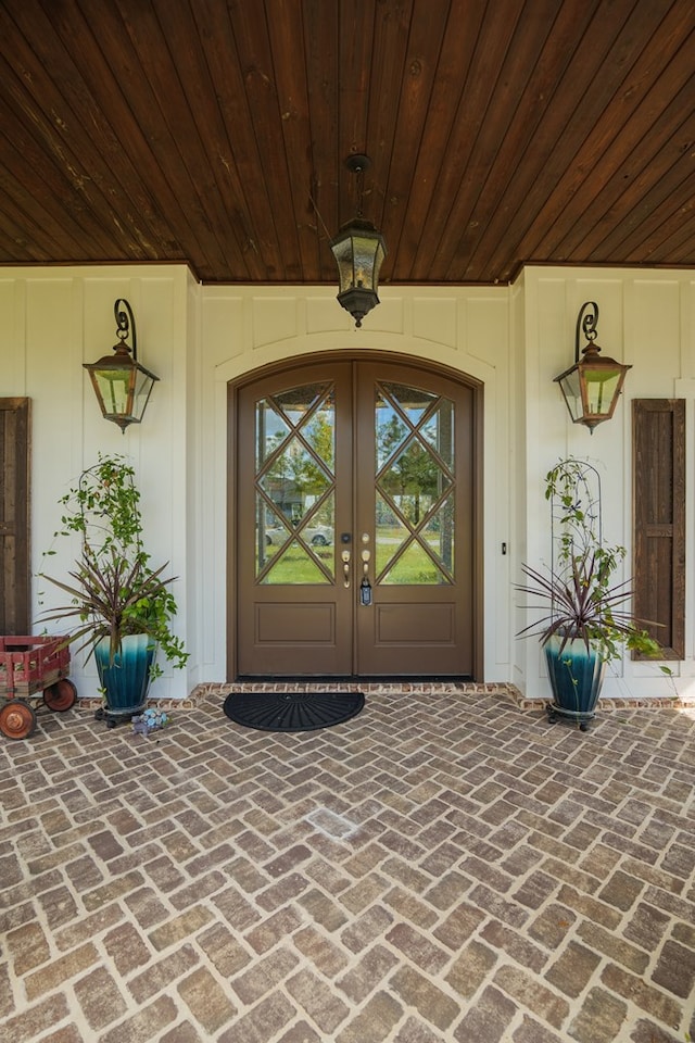 doorway to property featuring french doors