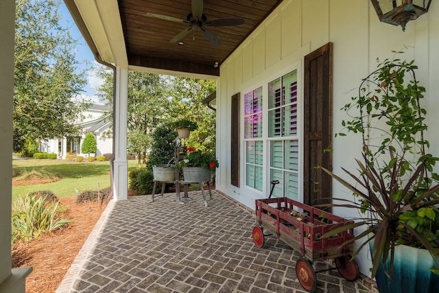 view of patio / terrace featuring ceiling fan