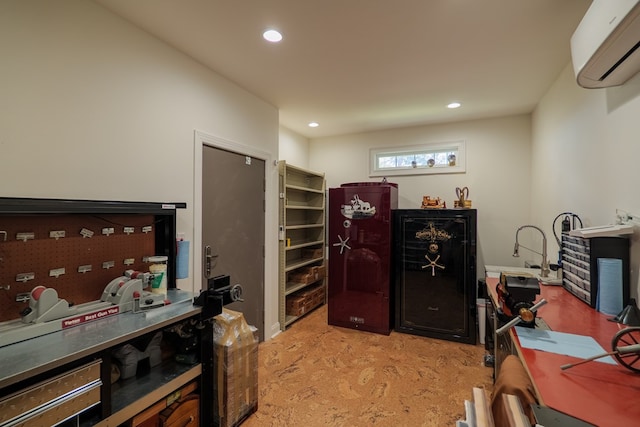 office space featuring light colored carpet and a wall mounted AC