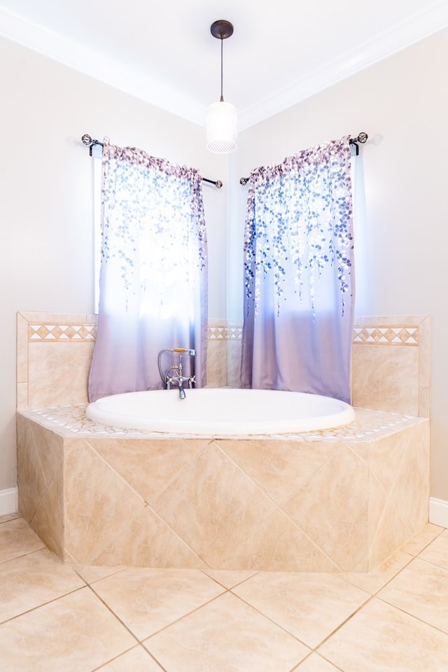 bathroom featuring tile patterned flooring and ornamental molding