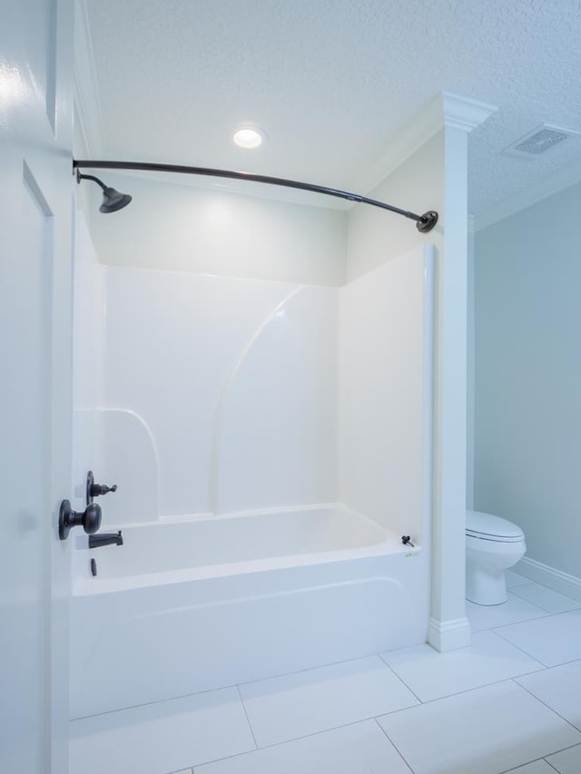 5674 Clydetta Dr, Lake Park, GA 31636 - bathroom featuring toilet, shower / bath combination, tile patterned flooring, recessed lighting, and ornamental molding
