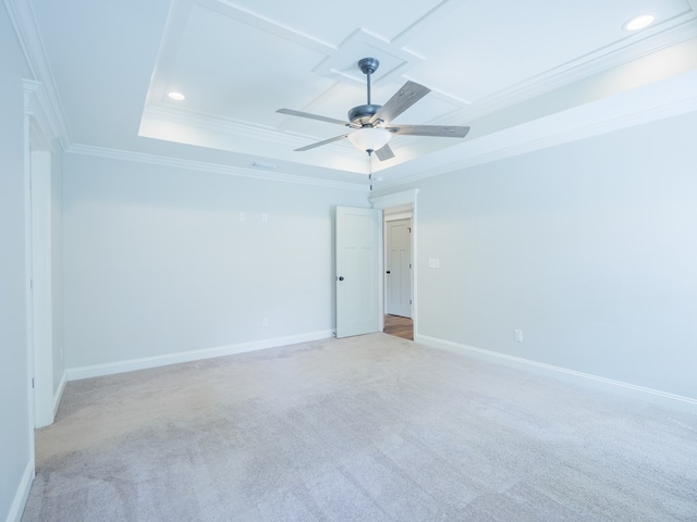 5674 Clydetta Dr, Lake Park, GA 31636 - carpeted empty room featuring baseboards, ornamental molding, a ceiling fan, a raised ceiling, and recessed lighting