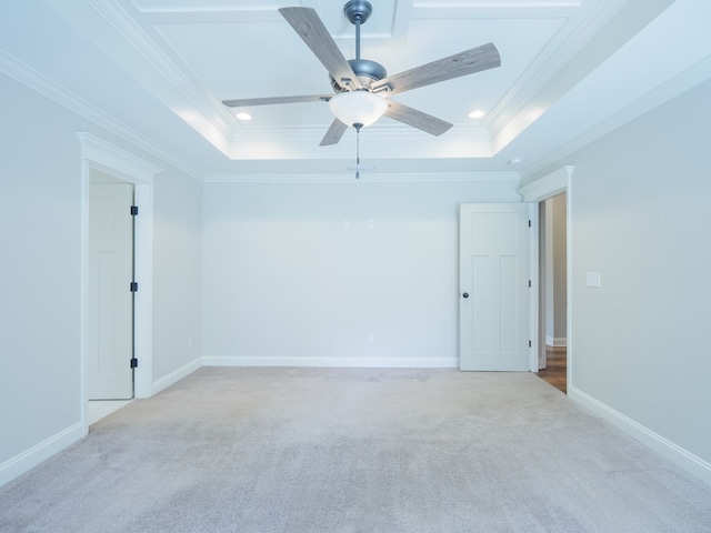 5674 Clydetta Dr, Lake Park, GA 31636 - unfurnished room with carpet flooring, a ceiling fan, ornamental molding, a raised ceiling, and baseboards