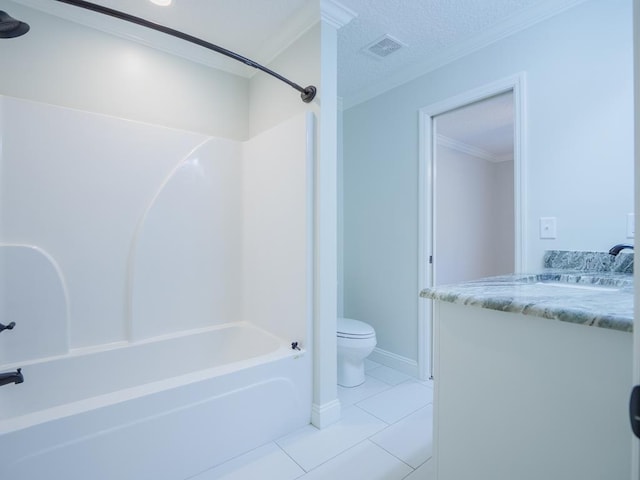 5674 Clydetta Dr, Lake Park, GA 31636 - bathroom featuring toilet, bathtub / shower combination, tile patterned floors, ornamental molding, and vanity