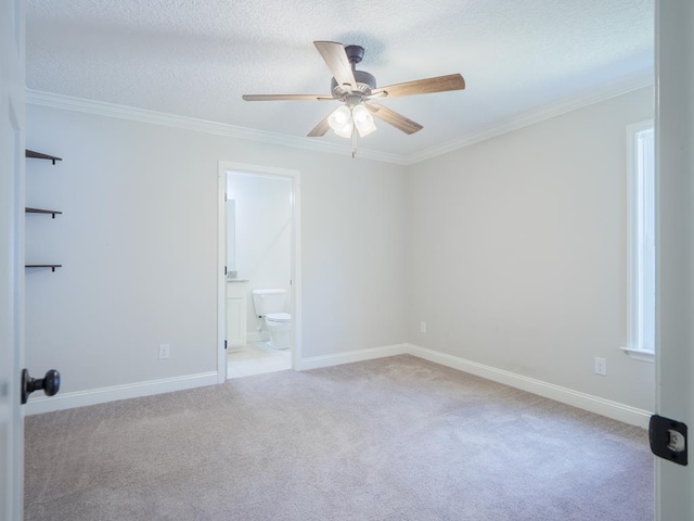 5674 Clydetta Dr, Lake Park, GA 31636 - unfurnished room with ceiling fan, carpet, baseboards, crown molding, and a textured ceiling