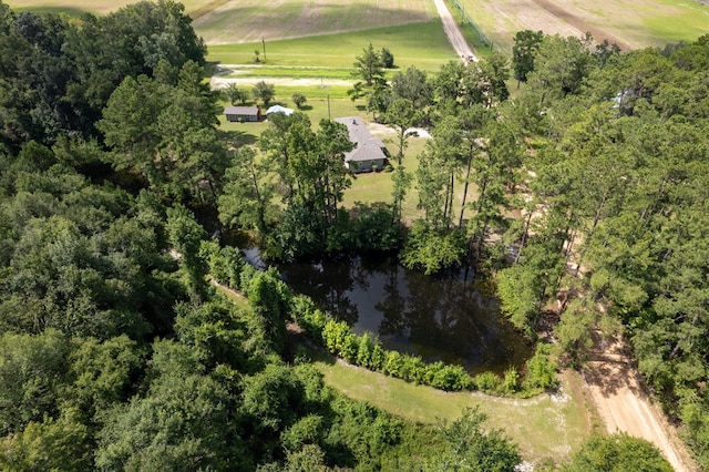 aerial view featuring a rural view and a water view