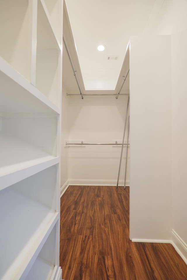 spacious closet featuring visible vents and wood finished floors