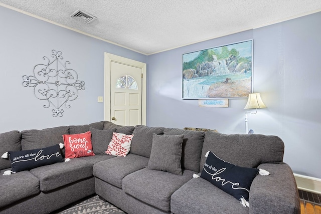 711 S Parrish Ave, Adel, GA 31620 - living area with crown molding, a textured ceiling, visible vents, and wood finished floors