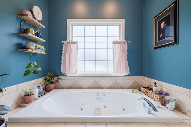 bathroom with tiled tub