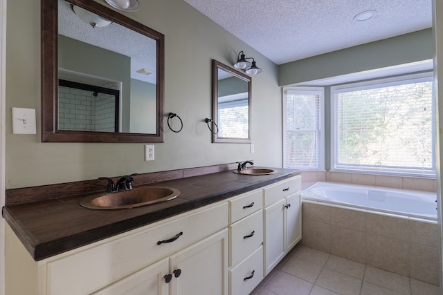 bathroom with a garden tub, a sink, and a healthy amount of sunlight