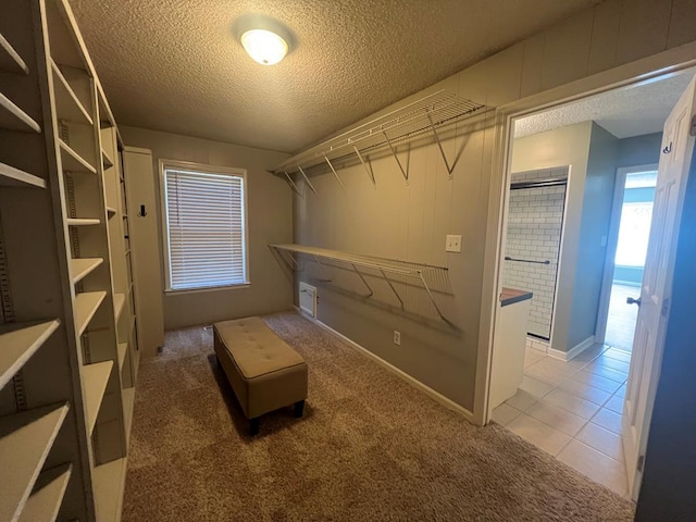 walk in closet featuring carpet and tile patterned flooring