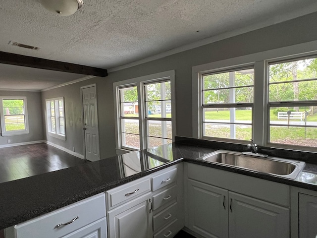 kitchen featuring a wealth of natural light, dark hardwood / wood-style flooring, and white cabinets