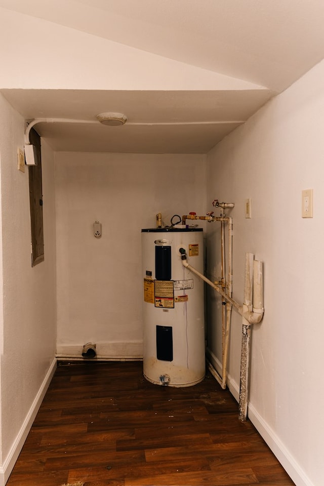 utility room with electric panel and water heater