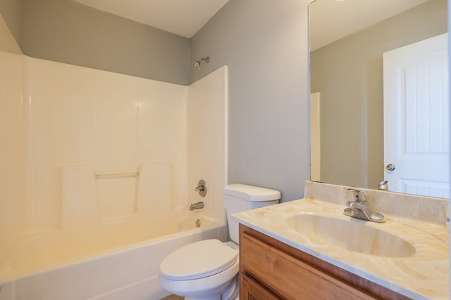 full bathroom featuring shower / bathtub combination, vanity, and toilet