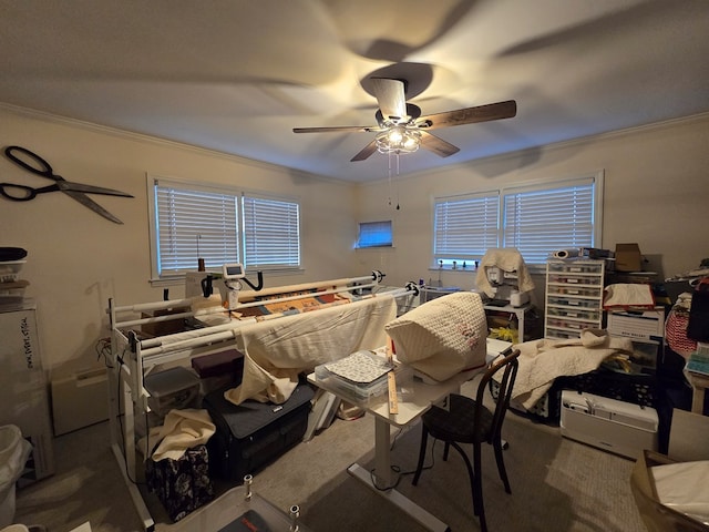 bedroom featuring crown molding and ceiling fan