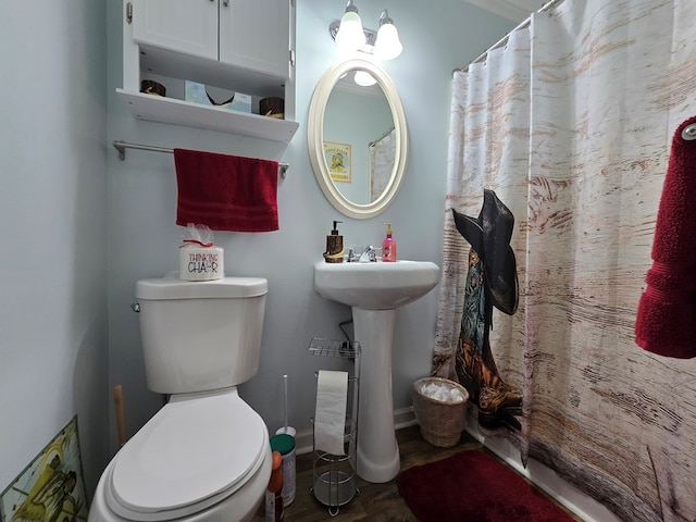 bathroom featuring toilet and hardwood / wood-style floors