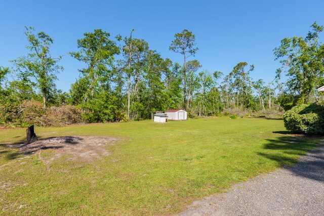 view of yard featuring a storage unit and an outdoor structure