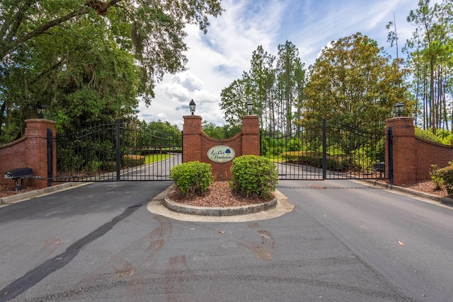4059 Live Oaks Cir, Valdosta, GA 31601 - view of asphalt road featuring street lights, a gate, and a gated entry