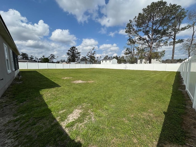 view of yard with a fenced backyard