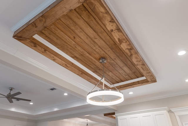 room details with ceiling fan and ornamental molding